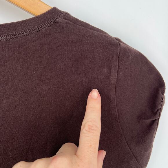 H&M Womens Top Size M Vtg Brown Henley Cap Sleeve Stretch Y2K Fitted Tee 2000s - Picture 7 of 11